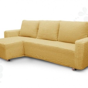 Set Husa elastica din material creponat, pentru canapea otoman stanga, Ecru