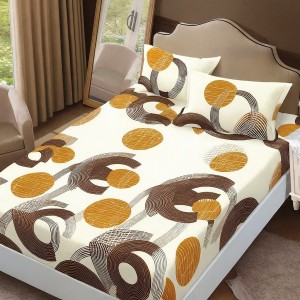 Set husa de pat cu elastic din finet Abstracta 160x200cm maro si galben