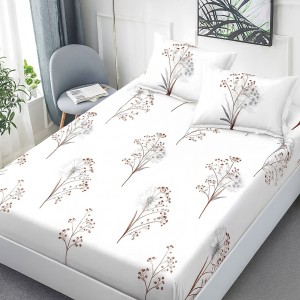 Set husa de pat cu elastic finet alba cu papadii 160x200cm
