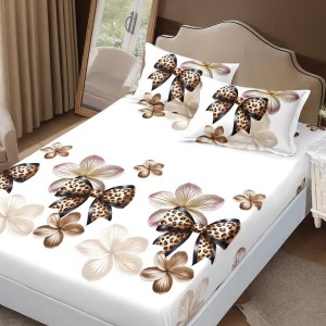 Set husa de pat cu elastic finet flori cu funde 160x200cm