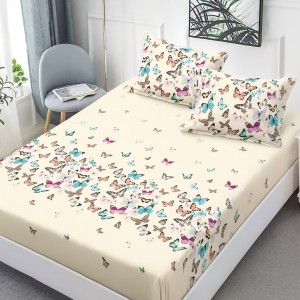 Set husa de pat cu elastic finet fluturi multicolori 160x200cm