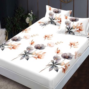 Set husa finet floral gri-maro 160x200 cu 2 fete de perna, fixare perfecta