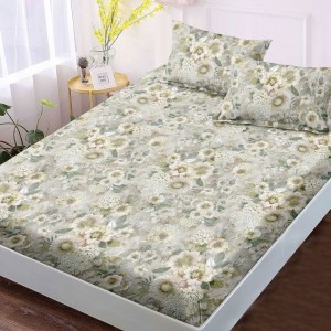 set husa finet floral pastel verde-bej 160x200 cu fete de perna