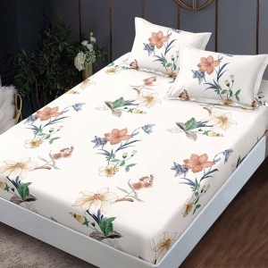 Set husa finet Flori colorate 160x200 cu 2 fete de perna, fixare perfecta
