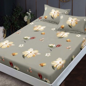 Set husa finet Floral crem 160x200 cu 2 fete de perna, fixare perfecta