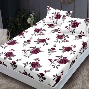 Set husa finet cu trandafiri bordo160x200 cu 2 fete de perna, fixare perfecta