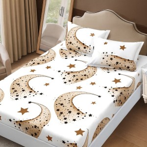 Set husa finet 160x200cm cu 2 fete de perna, imprimeu stele aurii si semiluni