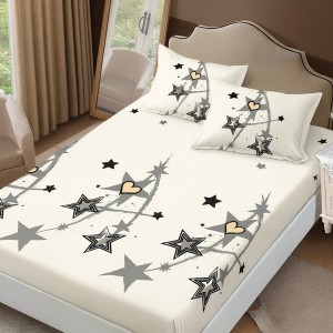 Set husa finet pat 160x200cm crem cu stele gri si inimi aurii