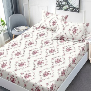 Set husa pat finet 160x200cm cu trandafiri de gradina roz pruna si visiniu, 2 fete de perna