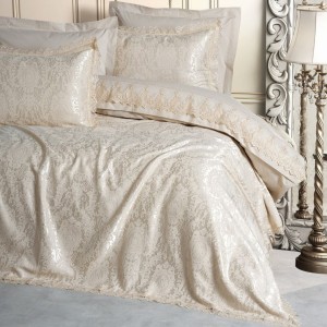 Set lux cuvertura jacquard cappuccino 250x260cm, model Silva, Cotton Box