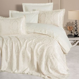 Set lux cuvertura jacquard crem 250x260cm, model Silva, Cotton Box
