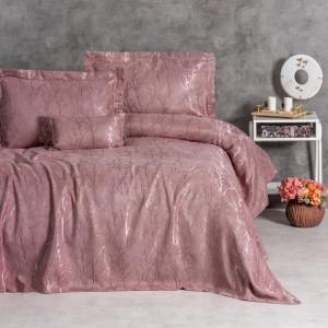 Set lux cuvertura jacquard 250x260cm+2 fete perna, Dalya Dusty Rose