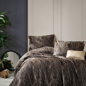 Set lux cuvertura jacquard 250x260cm+2 fete perna,Carita Brown