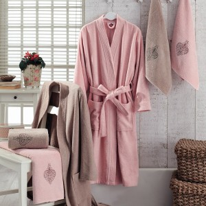 Set matrimonial 2 halate baie +4 prosoape, Aile Bej/Roz Pudra