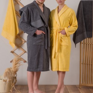 Set matrimonial bumbac jacquard, Cotton Box, Camilla Yellow, Anthracite
