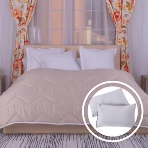 Set pilota lana iarna 200x215cm cu 2 perne antialergice, culoare cappuccino
