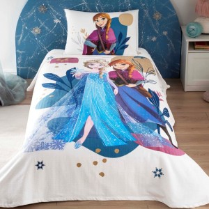 Set pique Lenjerie si Cuvertura bumbac 100%, Disney Frozen Forest