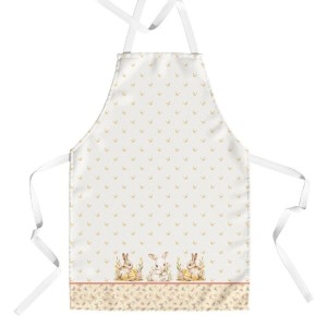 Sort de bucătărie Ginny din bumbac 100%, decorat cu iepurași și flori delicate, ideal pentru un decor festiv de Paște.
