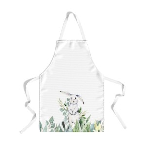 Sort de bucătărie Gizmo din bumbac 100% cu un iepuraș adorabil printre frunze verzi, perfect pentru decorul festiv de Paște.