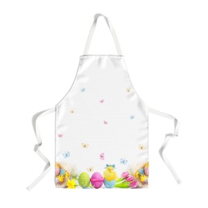 Sort de bucătărie Tantra din bumbac 100% cu model festiv de Paște, decorat cu ouă colorate, flori, puișor și fluturi.