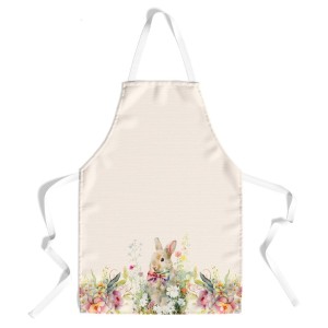 Sort de bucătărie Vinca din bumbac 100%, cu iepuraș adorabil și flori pastelate, ideal pentru un decor festiv de Paște