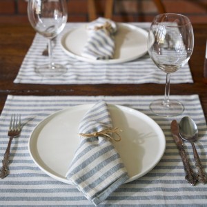 Suport farfurie / Servet masa - set 4 bucati din bumbac, design dungi, Raymond gri