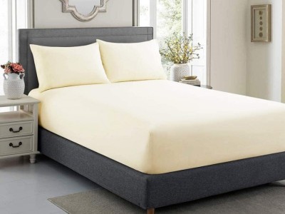 Cearceaf de pat cu elastic si 1 fata perna, bumbac 100%, 100x200cm, Crem, Majoli by Bahar Tekstil