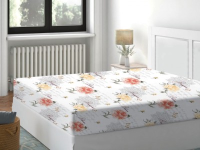 Cearceaf de pat cu elastic bumbac 100%,140x200cm, Floral Peach