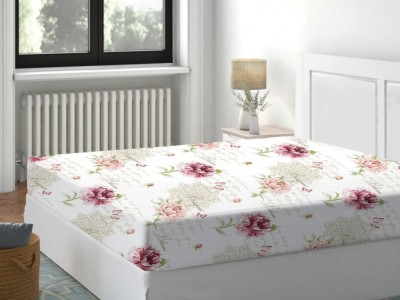 Cearceaf de pat cu elastic bumbac 100%,180x200cm, Floral Roz