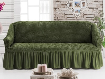 Husa elastica din material creponat, cu volan, pentru canapea 2 locuri, Verde (Green)