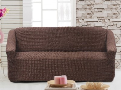 Husa elastica din material creponat, pentru canapea 2 locuri, Maro Inchis (Dark Brown)