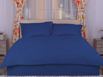 Lenjerie cu cearceaf pat cu elastic - saltea de 140x200cm, damasc policoton, Bleumarin