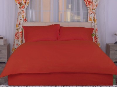 Lenjerie cu cearceaf pat cu elastic - saltea de 140x200cm, damasc policoton, Rosu caramiziu