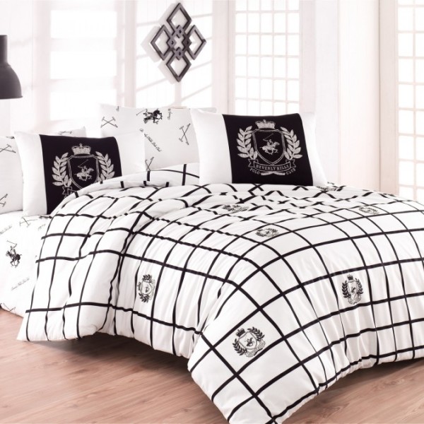 Lenjerie de pat BHP Club din bumbac 100% ranforce cu design în carouri alb-negru