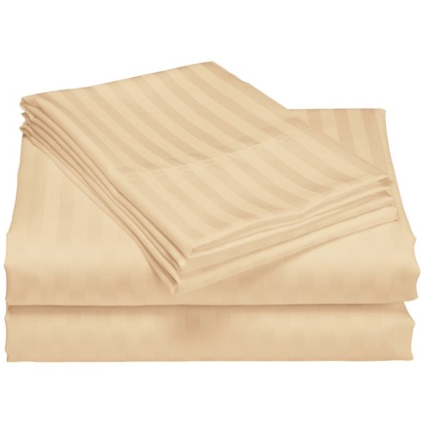 Cearceaf de pat bumbac Damasc bej cappuccino, dimensiuni 240x260 cm, model cu dungi