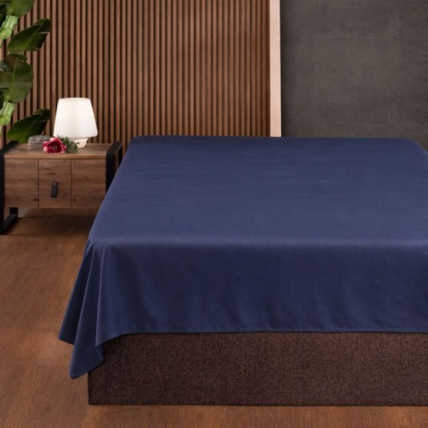 Cearceaf pat dublu 240x260 cm bumbac satinat premium Albastru First Choice