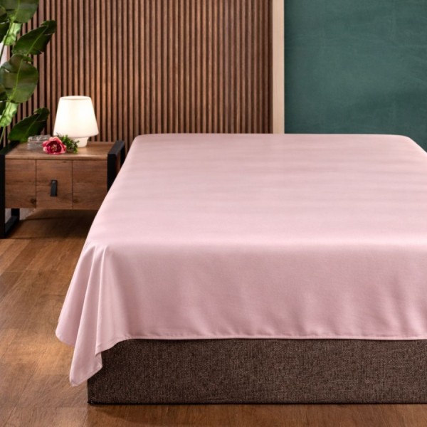Cearceaf pat dublu 240x260 cm bumbac satinat premium Roz Pudra First Choice