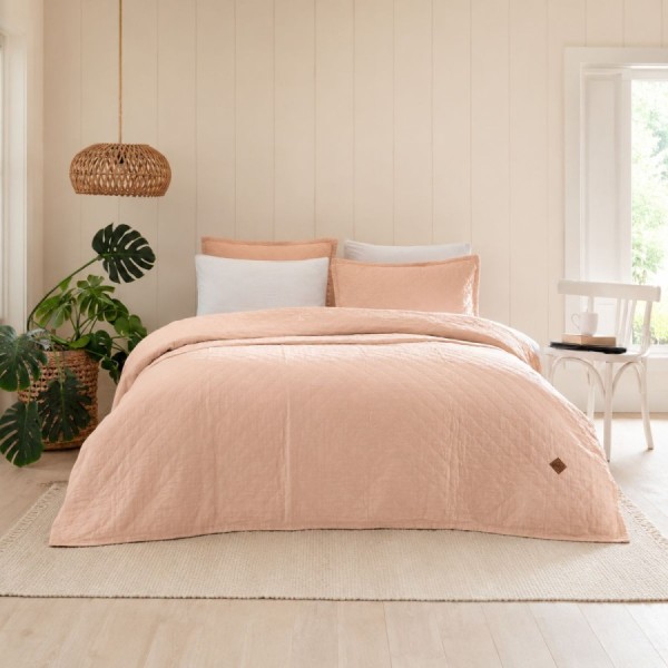 cuvertura bumbac stonewashed Majoli Manu Ballet roz piersica 220x240 cm cu 2 fete de perna