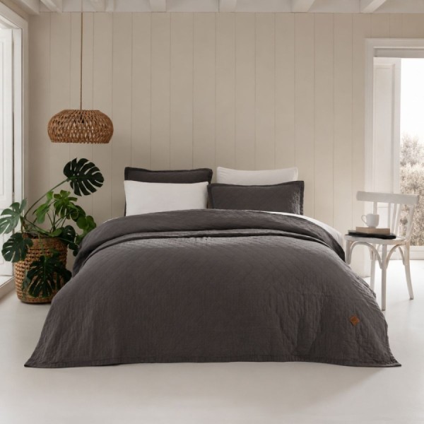 cuvertura bumbac stonewashed Majoli Manu Solid gri antracit 220x240 cm cu 2 fete de perna