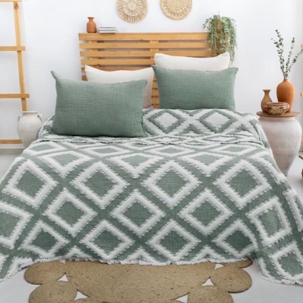Cuvertura din muselina 240x260 cm Sonia Verde cu model geometric