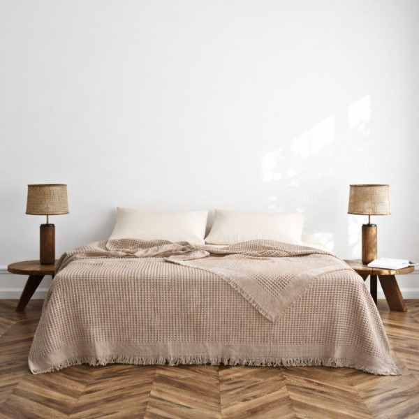 Cuvertura gofrata bej Mink din bumbac 100% 180x240 cm Optimus