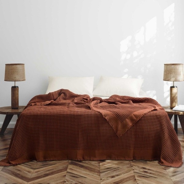 Cuvertura gofrata caramiziu din bumbac 100% Optimus Cinnamon 240x260 cm