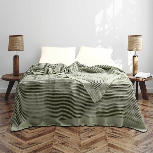 Cuvertura gofrata verde pampas din bumbac 100% Optimus 240x260 cm