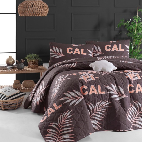 Cuvertura matlasata cu 1 fata perna, 1 persoana, Enlora Home, Tropical Brown
