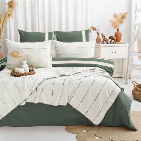 Cuvertura muselina Steva Verde 240x260cm cu 2 fete de perna Saheser