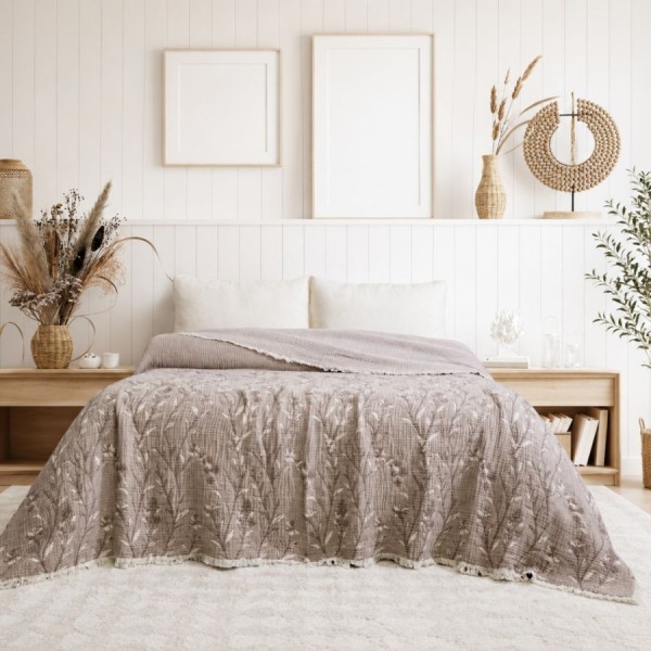 Cuvertura muselina 220x240 cm Victoria Bej cu doua fete si model floral jacquard