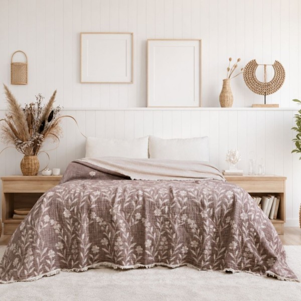 Cuvertura muselina 220x240 cm Victoria Maro cu doua fete si model floral jacquard