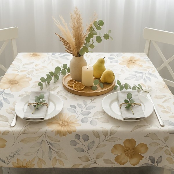 Fata de masa bumbac teflonat 140x180cm flori si frunze