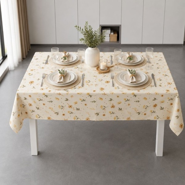 Fata de masa teflonata 120x160 cm cu floricele galbene F12 pe fond crem