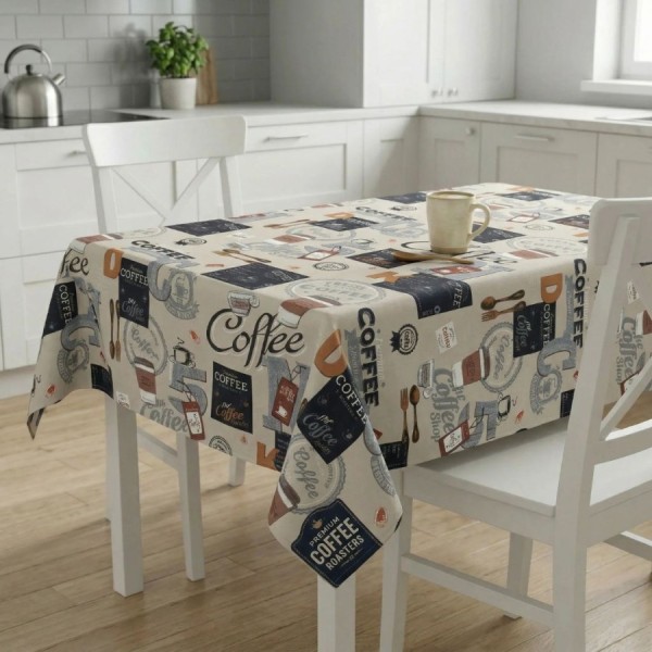 Fata de masa teflonata 140x180 cm cafea v4, fabricata in Romania